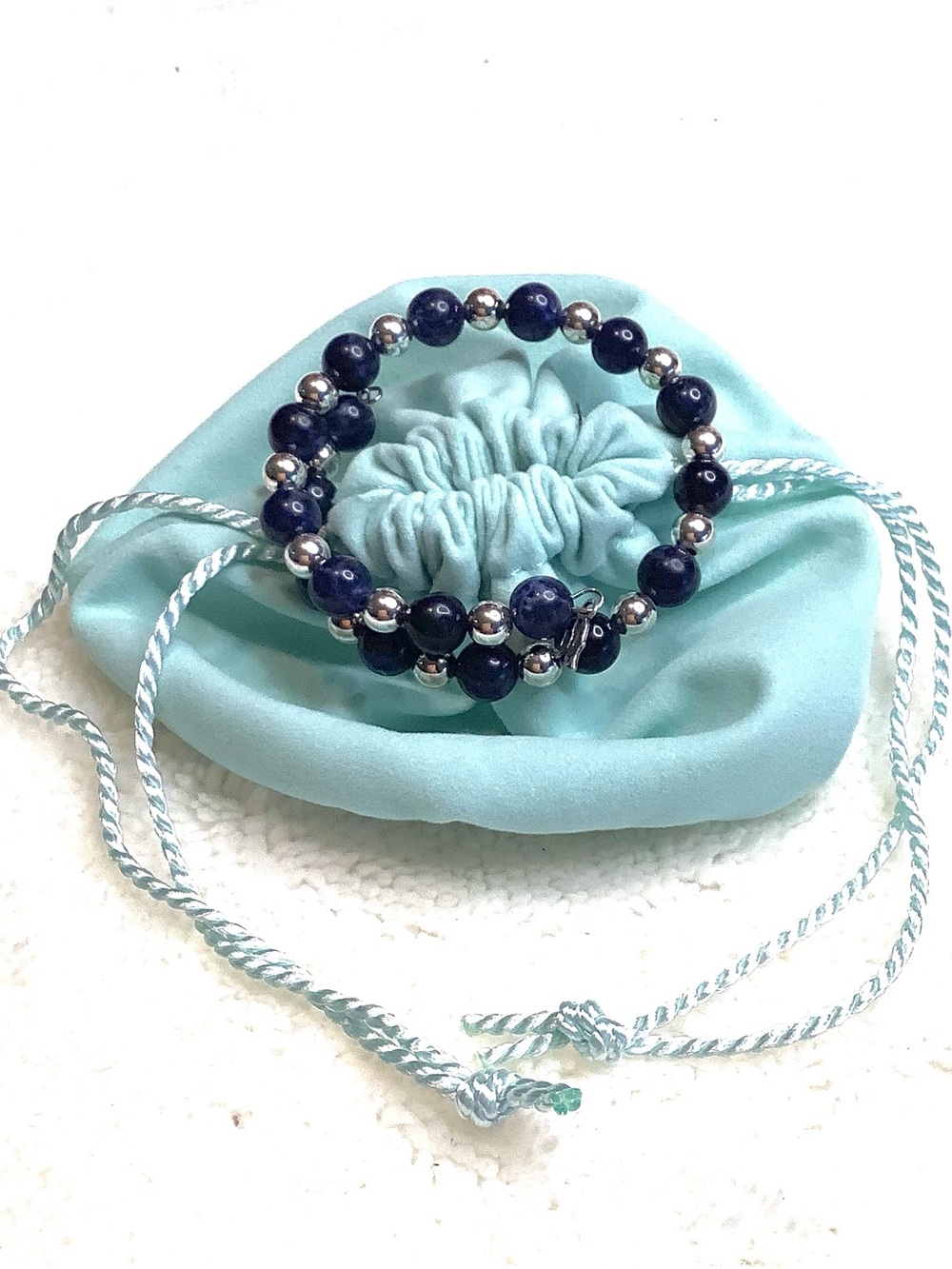 American West NIB Blue Lapis Lazuli 925 Sterling Silver Beaded Boho Bracelet